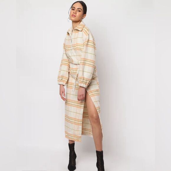 Missguided Cream Check Extreme Collar Midaxi Sweater Dress size 2 new with tags - Picture 1 of 10